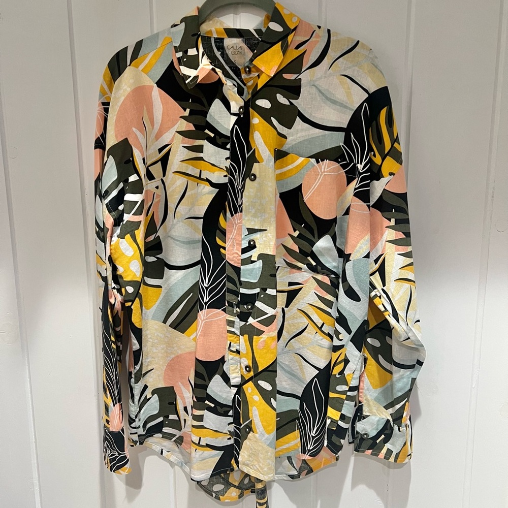 Calia Linen Button Front Tropical Shirt size 6